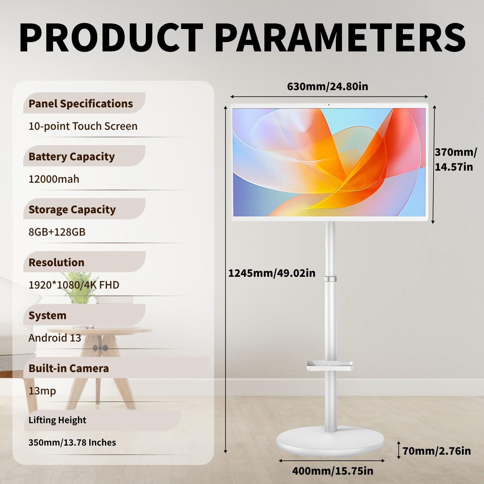 SHAHRYAR 27"/32" Moniteur Intelligent Portable,1080p/4k Téléviseur à écran Tactile, 8+128go,Téléviseur Mobile à écran Tactile Rotatif avec 13mp Caméra 27"-1080p