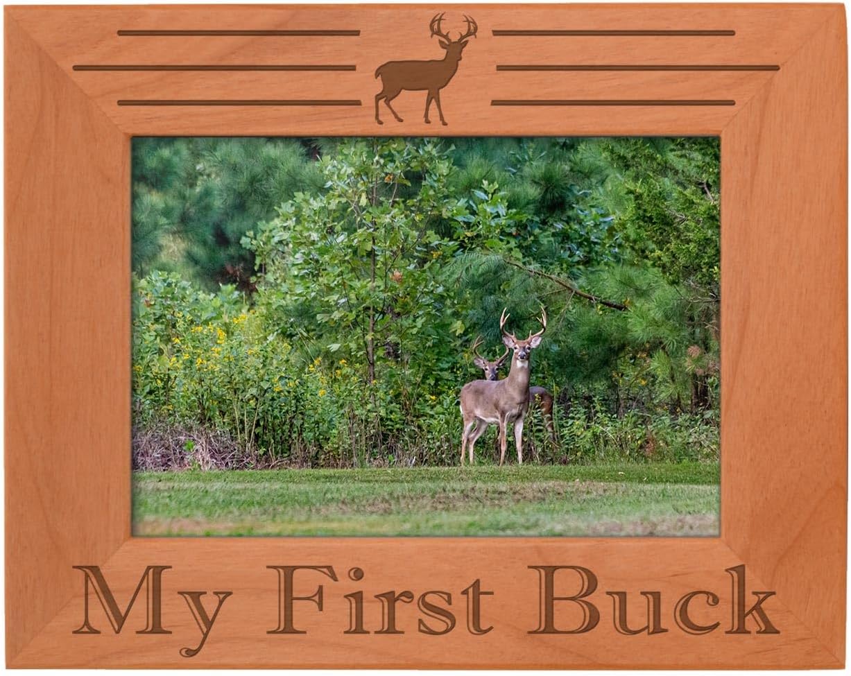 ThisWear Buck Hunting Gifts My First Buck Frame Hunter Gifts Wood Engraved 5x7 Landscape Picture Frame
