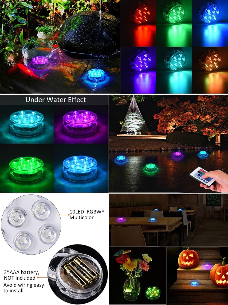 LEDGLE Submersible LED Light - Battery Operated Multi Color Changing Waterproof Decorated LED Lights with Remote Control for Aquarium, Hot Tub, Vase Base, Party, Wedding (2 Pack)