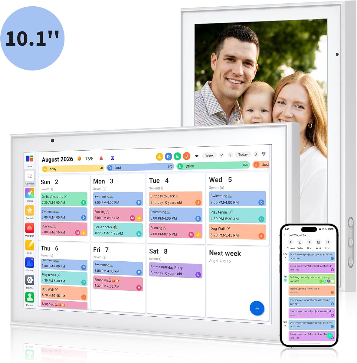 Calendario digital inteligente de 10,1 pulgadas, planificador de calendario familiar electrónico con pantalla táctil, tabla de tareas compartidas, planificador de comidas, lista de tareas y tablero de programación, centro de comando familiar digital WiFi, marco de fotos