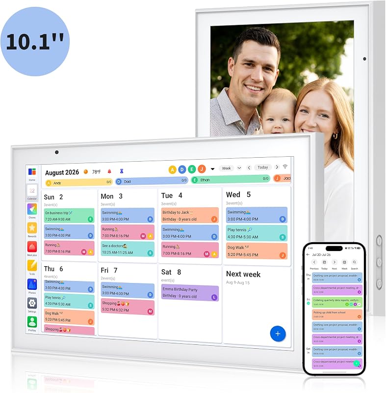 Calendario digital inteligente de 10,1 pulgadas, planificador de calendario familiar electrónico con pantalla táctil, tabla de tareas compartidas, planificador de comidas, lista de tareas y tablero de programación, centro de comando familiar digital WiFi, marco de fotos