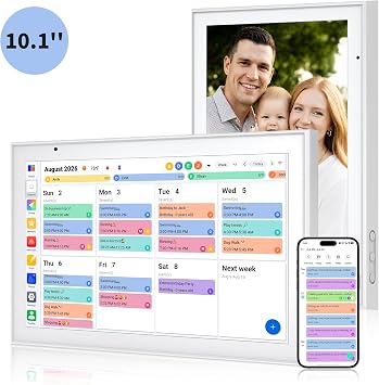 Smart Digital Calendar 10.1 Inch, Electronic Family Calendar Planner with Touchscreen, Shared Chore Chart, Meal Planner, To Do List & Schedule Board, WiFi Digital Family Command Center, Photo Frame