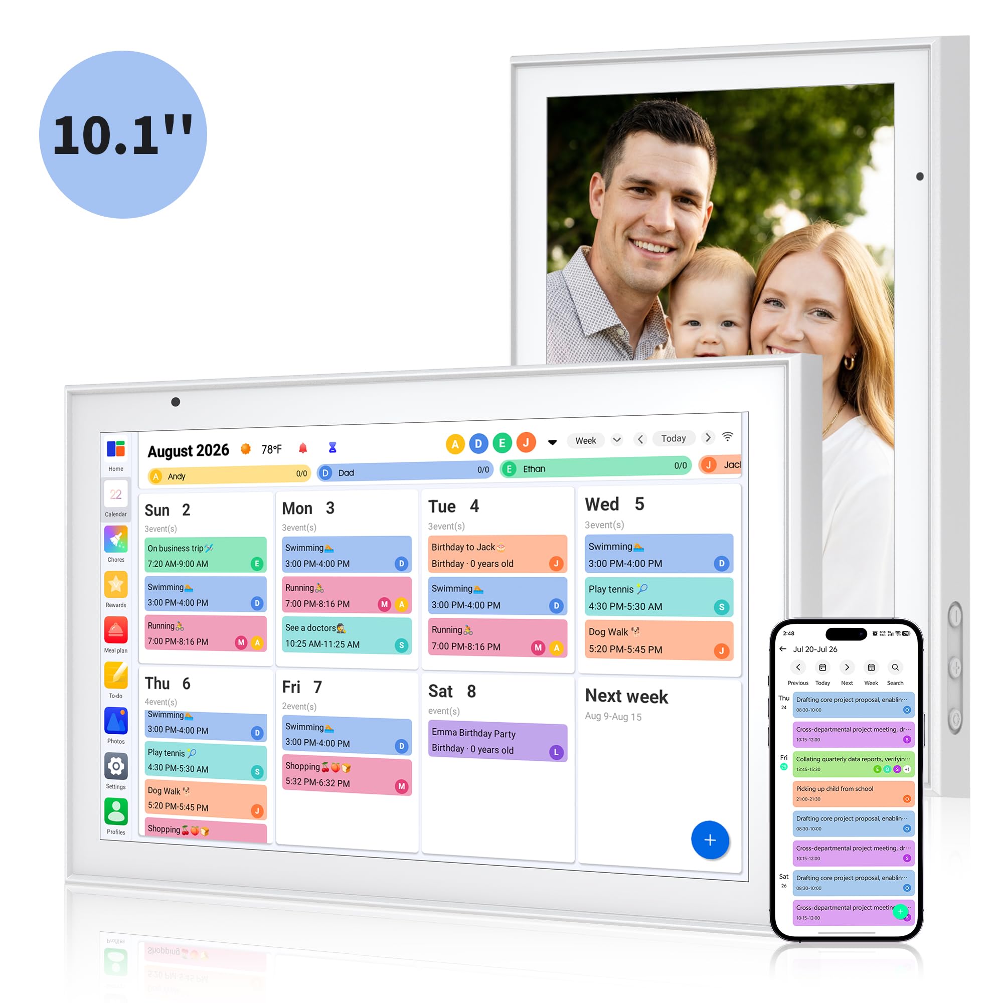 Smart Digital Calendar 10.1 Inch, Electronic Family Calendar Planner with Touchscreen, Shared Chore Chart, Meal Planner, To Do List &amp; Schedule Board, WiFi Digital Family Command Center, Photo Frame