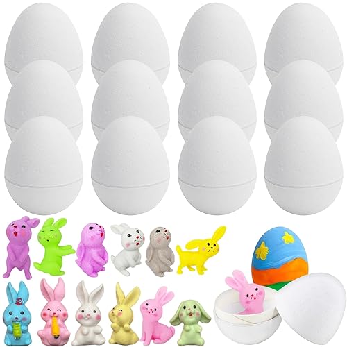 12 Pcs Paper Mache Easter Eggs with 12 Pcs Bunny,