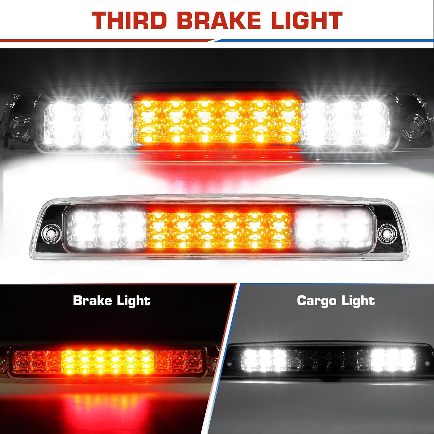 3PCs Led Tail Lights Assembly, Tail Lights Pair+3rd Brake Lamp Fit for 1994-2001 Ram 1500, 1994-2002 Ram 2500 3500, Clear Lens, Only Fit Factory Incandescent Models