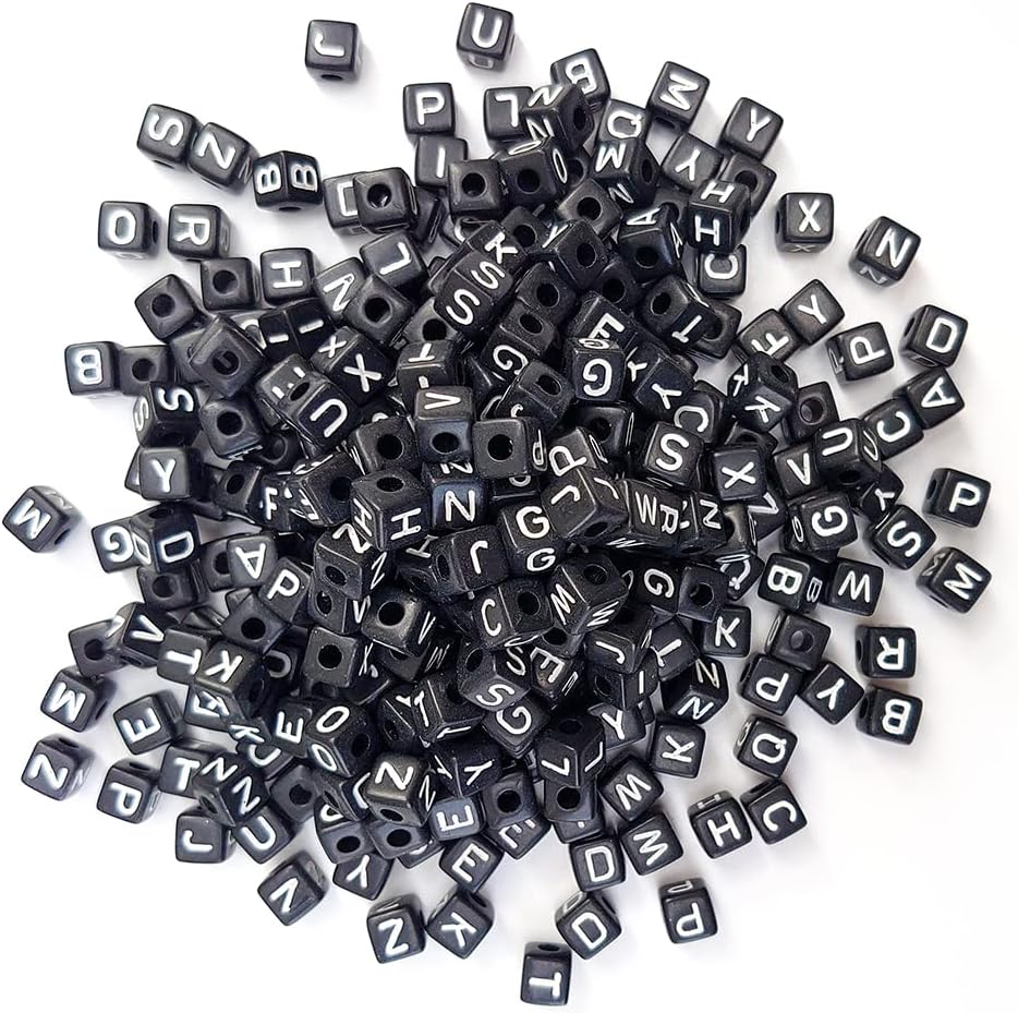 300 Pieces 10x10mm Big Large Cube Acrylic Alphabet Letter Beads A-Z Mixed Plastic Shape Loose Beads for DIY Jewelry Making Bracelets Necklaces Key Chains (Black) - Image 4