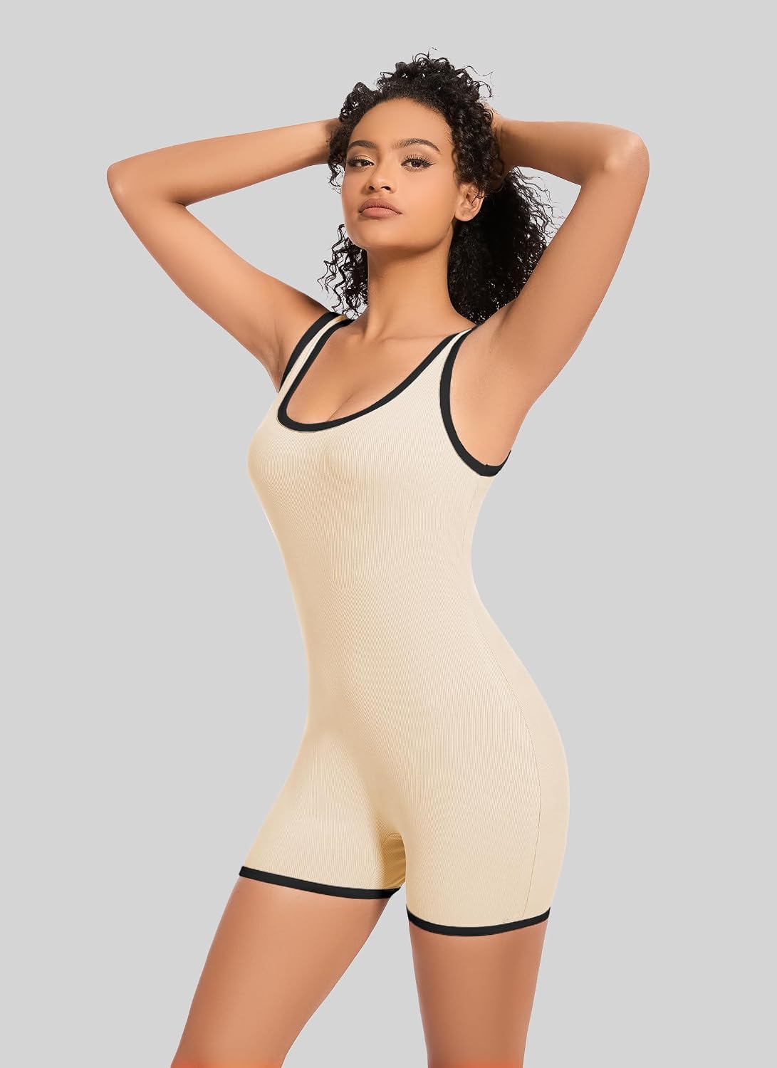 HVT Women's Ribbed Romper Strap Scoop Neck One-Piece Catsuit for Summer Shorts Jumpsuits Gym Yoga Fashion Clothes