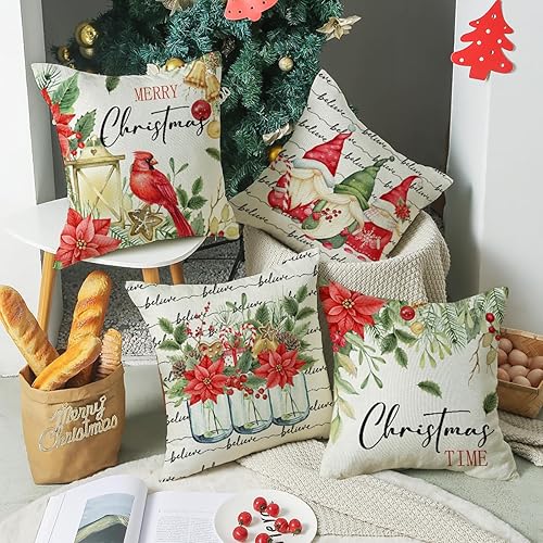 Miniatura 4 de Juego de 4 fundas de almohada navideñas de 18 x 18 pulgadas, fundas de cojín para decoración de vacaciones de invierno para sofá, sala de estar y