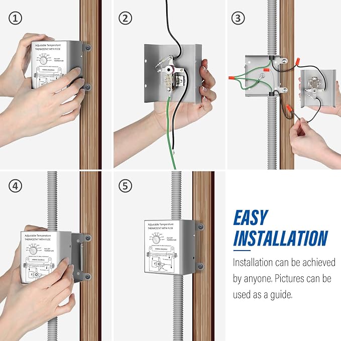 Ventilador de extracción iPower de 12 pulgadas con persianas de aluminio, alta velocidad (1620 RPM, 1800 CFM), color plateado, con termostato programable ajustable, paquete de 2 unidades miniatura 9