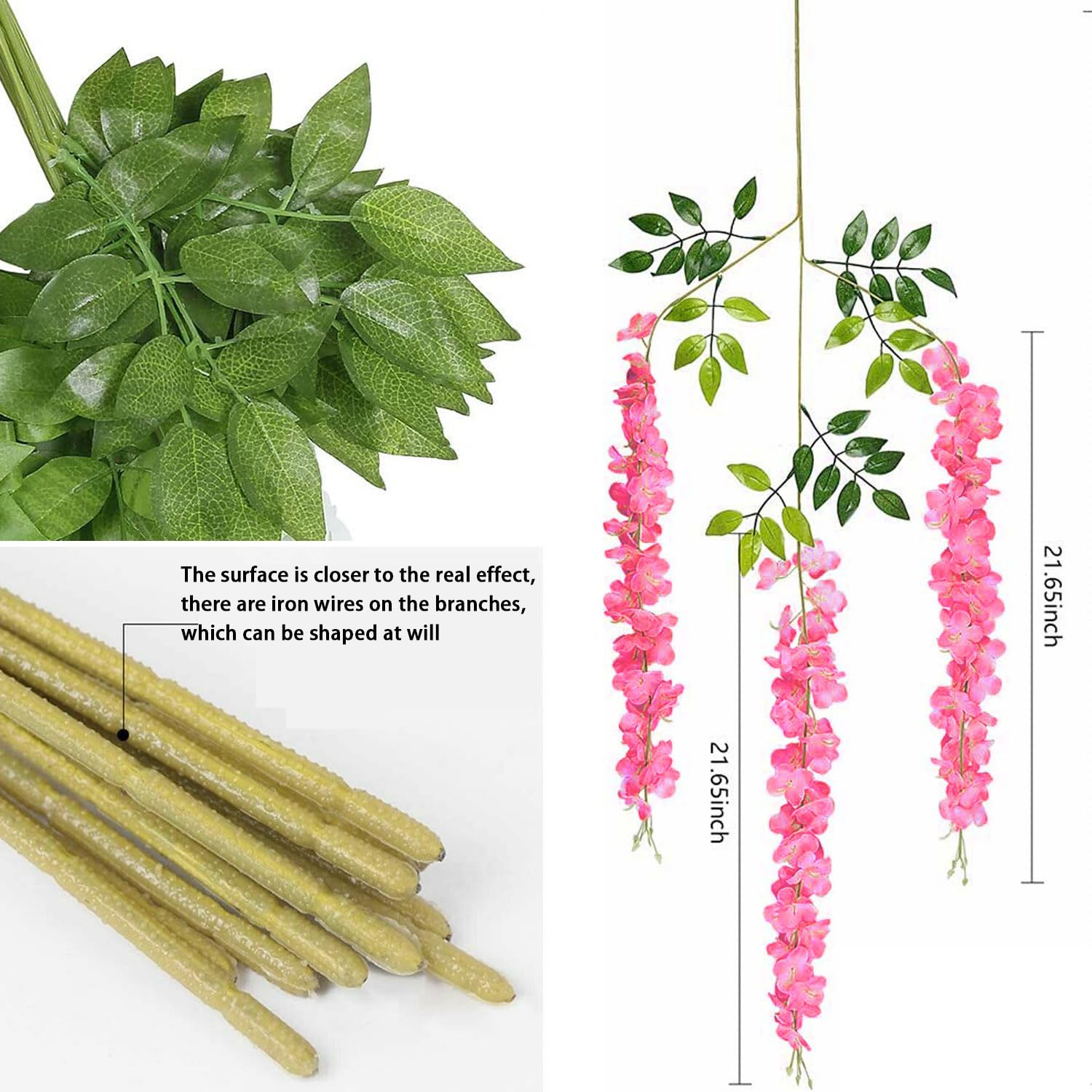 Ghirlanda di glicine artificiali da appendere, fiori finti, seta, viti, rattan, decorazione per casa, matrimonio, fiocco, parete, giardino, verde, camera da letto, esterno, ufficio, feste (24
