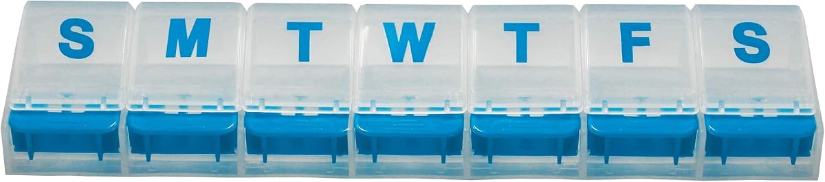 Rehabilitation Advantage Weekly Pill Organizer – 7-Day Push Button Pill Box with Large Compartments, Easy Open Design for Medications and Vitamins. Travel & Daily Use