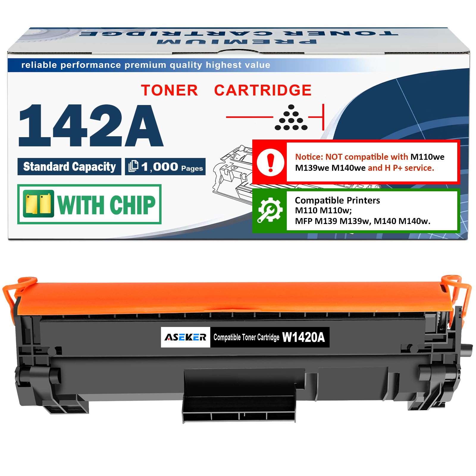 Eurotone HP 142A W1420A W1420X Toner Vervanging voor HP142A W1420A W1420X Zwart Toner voor HP Laserjet MFP m140we M110we MFP m140w M139we M139w (1 Zwart, met Chip