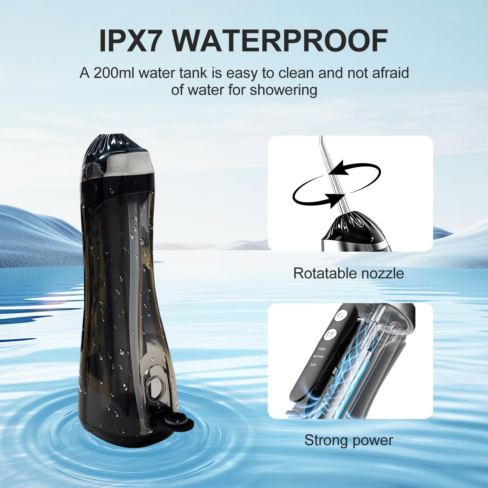 Irrigador Dental Portátil 200ML Inalámbrico IPX7 Impermeable Sin BPA USB-C Recargable Water Flosser
