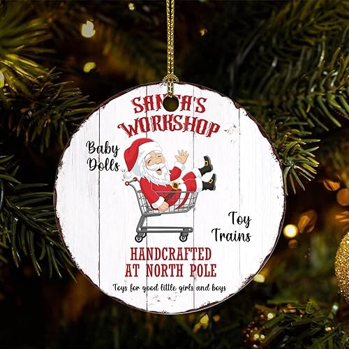 Two-Side Printed Santas Workshop Ceramic Christmas Ornament Novelty for Family Friends Kids Reindeer Christmas Keepsake Pendants Two-Side Printed Santas Workshop Ceramic Christmas Ornament Novelty for Family Friends Kids Reindeer Christmas Keepsake Pendants