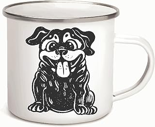 Gift for Pet Lovers Happy Puppy Sitting Down Design 12oz Enamel Silver Mug