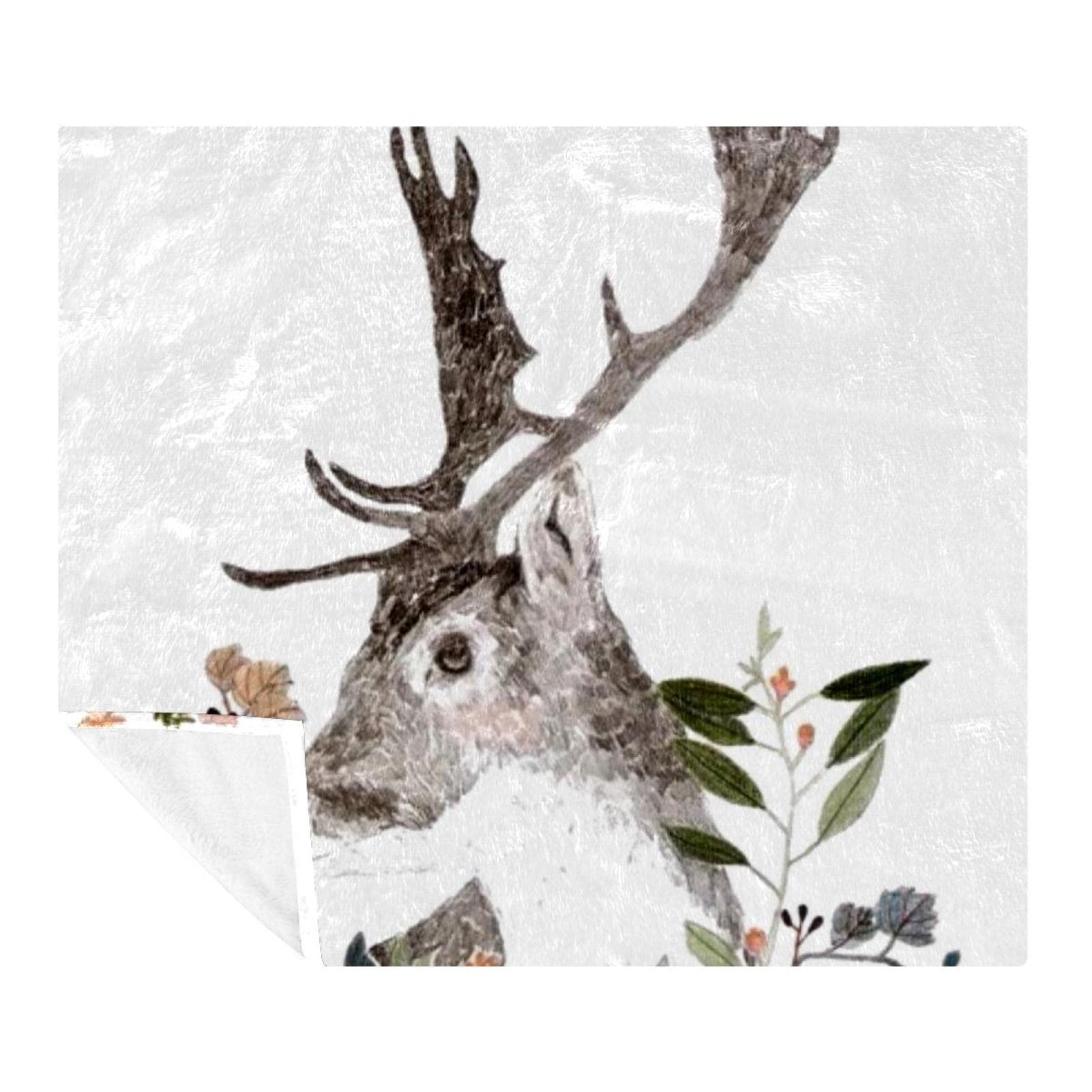 Manta de forro polar, súper suave, lujosa, arte de alce con flores