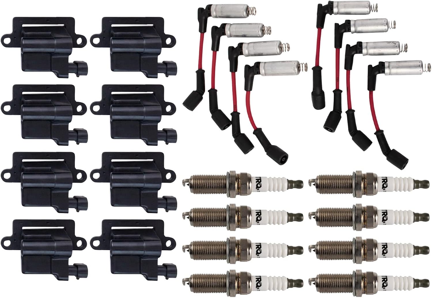 TRQ Ignition Coil & Spark Plug Kit 17 Piece Iridium Spark Plugs Compatible with 2007 Silverado GMC Sierra 2500 3500 HD 2003-2006 Express 2003-2005 Savana 2006 Monte Carlo 2003-2004 Envoy