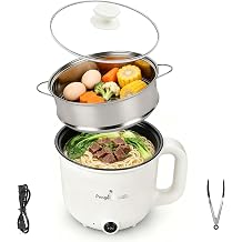 Electric Hot Pot with Steamer, 1.8L Mini Portable Hot Pot with 300W&600W Dual Power for Egg Ramen Oatmeal Soup Noodles, Overheat Protection for College Dorm Room Essential