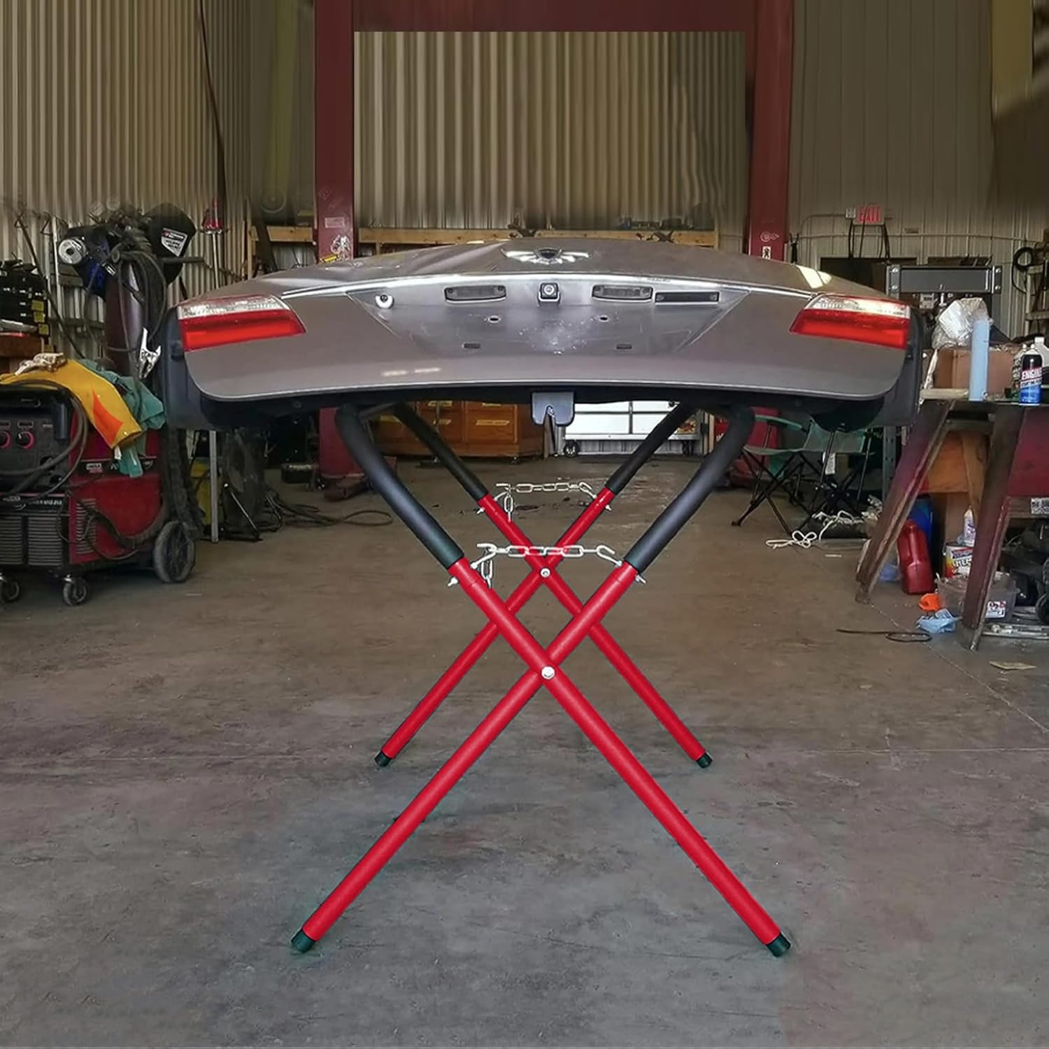 Portable Workbench Folding Work Stand, 1,000 Pound Capacity Foldable Work Table, Heavy-Duty Bumper Stand for Garage and Shop in Red