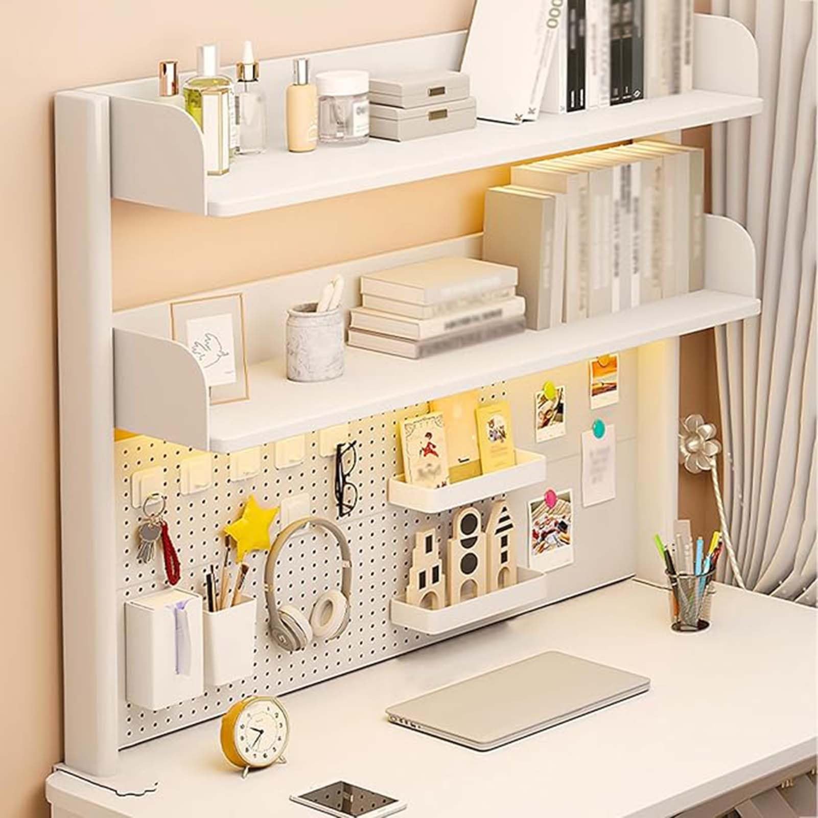 Guoddm White Clamp On Desk Organizer Shelf, Multipurpose Countertop Hutch Bookshelf, Desk Shelf Clamp, Adjustable Desktop Bookshelf, Office Storage Rack(,60Cm)