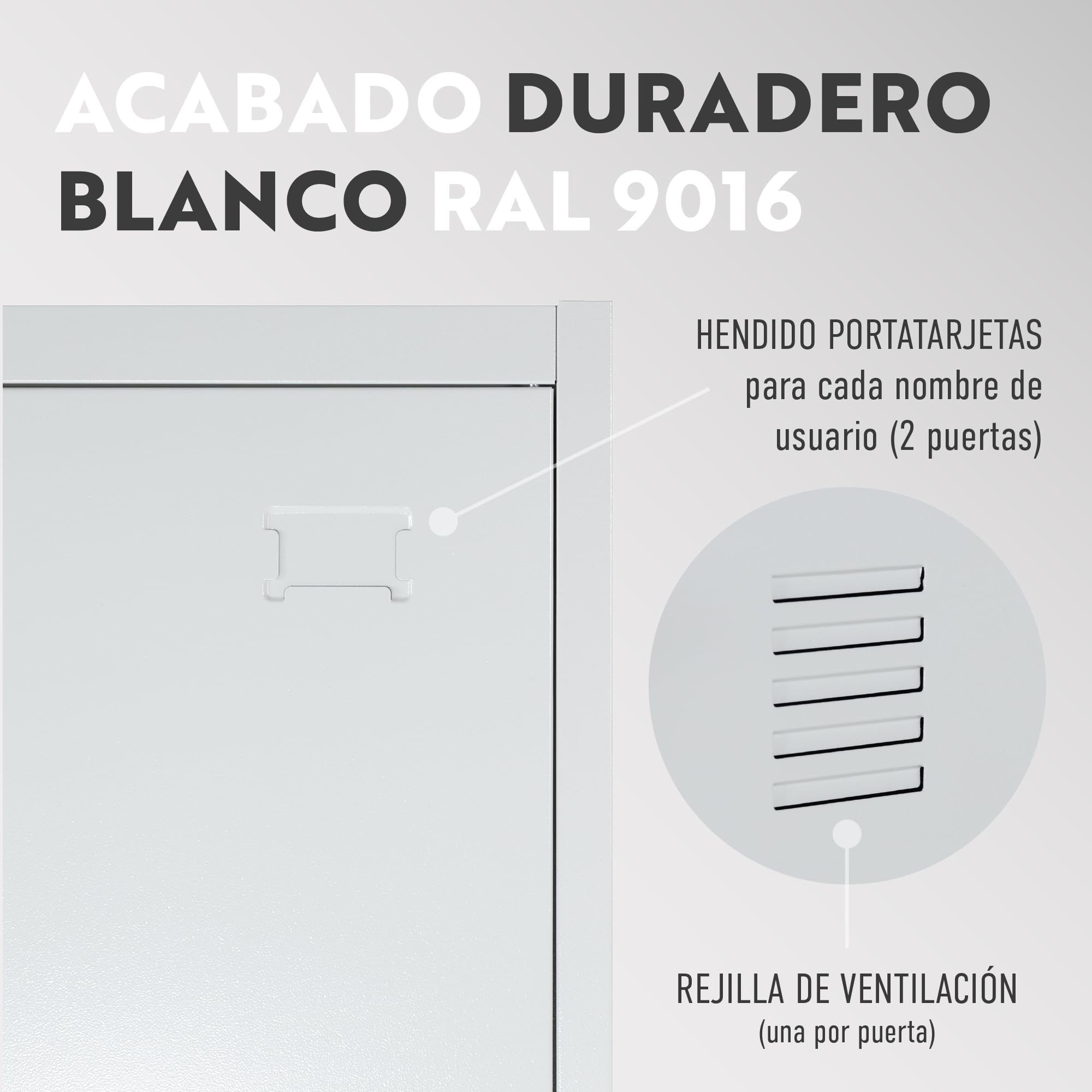 Taquilla Vestuario metálica 3 Puertas Blanca RAL 9016-185x38x45 cm con Cerradura - Incluye Llave | Armario metálico Estrecho para Garaje, Oficina, Gimnasio, Vestuario, Locker Individual