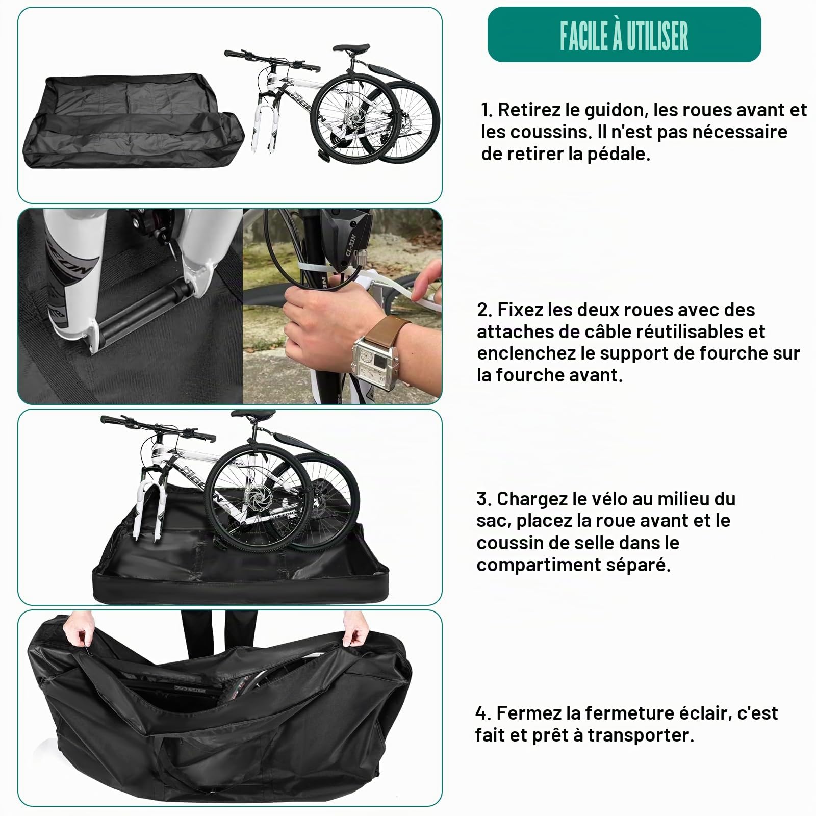 Sac de Transport 900D Étanche pour Vélo 24-29 Pouces avec Bandoulière - pour VTT, Vélo de Route et Pliable