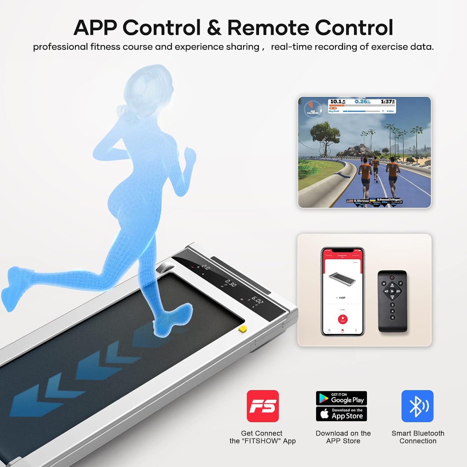 Remote control and smartphone app interface for the walking pad.