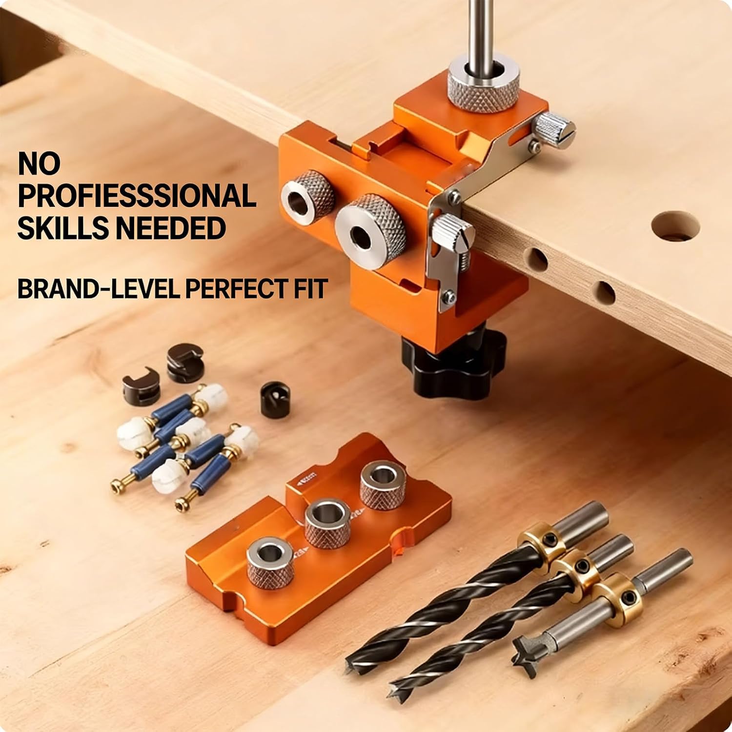 Fafeicy Double Hole Drill Positioner Kit 15-25mm Adjustable Woodworking Drill Guide Jig with 8 10mm Bushings for Furniture Assembly Cabinet Making