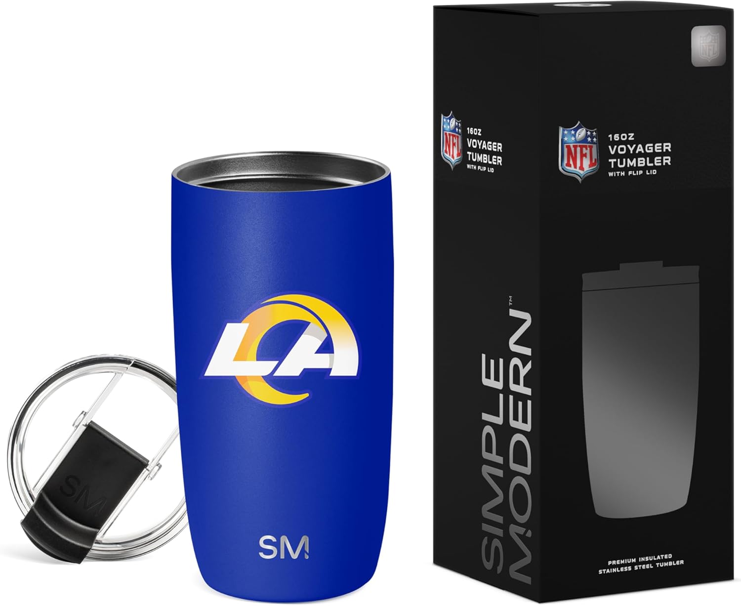 Simple Modern Officially Licensed NFL Los Angeles Rams 16oz Travel Coffee Tumbler with Flip Lid | Stainless Steel Cup | Football Gifts for Men, Women | Voyager Collection | Los Angeles Rams