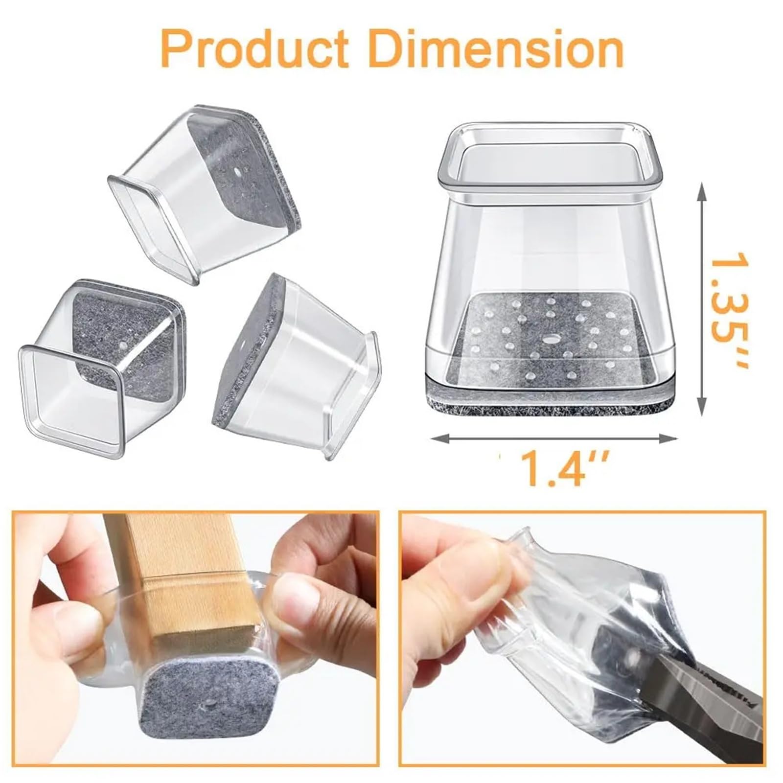Fieltro Adhesivo Protectores de Patas Silla Deslizadores Piso Fieltro | 32 Uds. Tapas cuadradas de silicona for muebles for caminar tranquilo(32 PCS_XL)