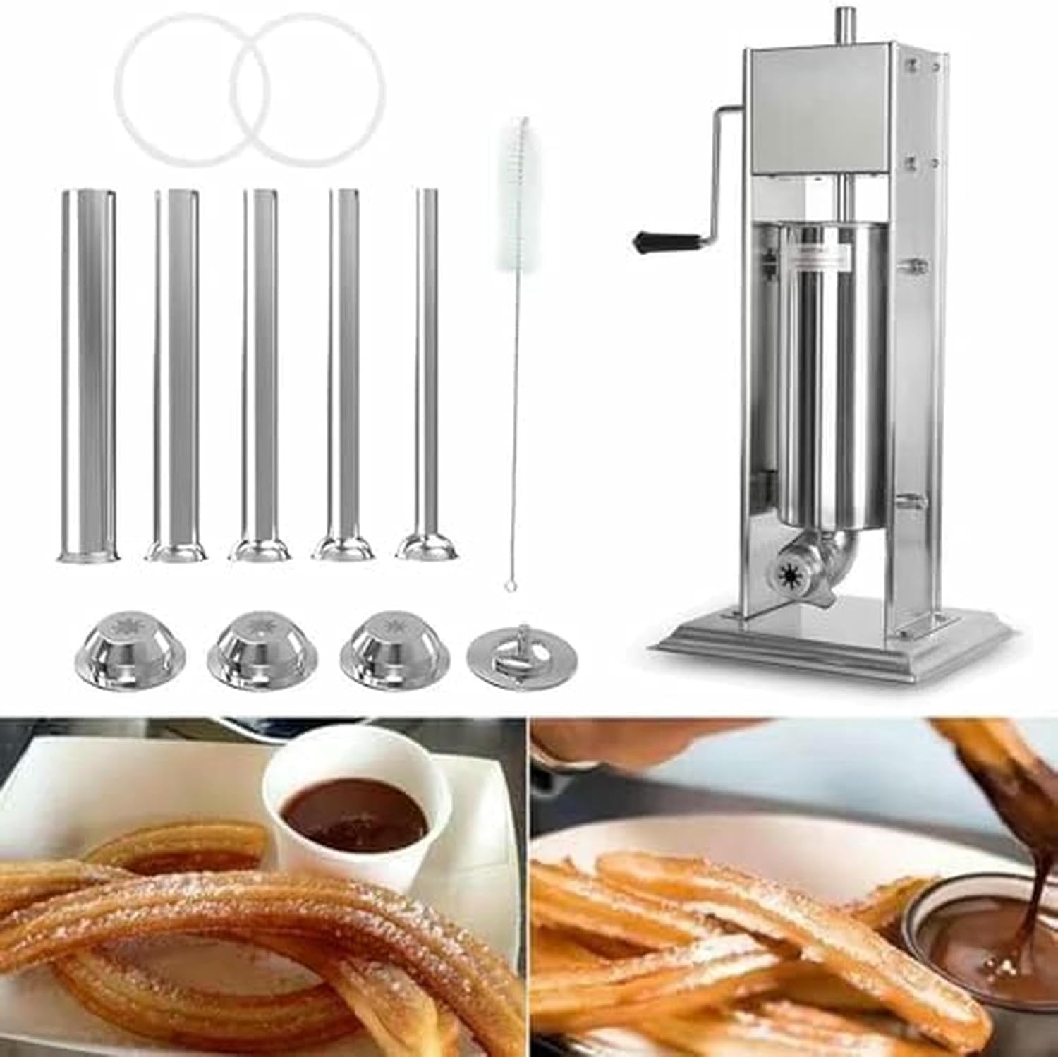 Churro Maker, Stainless Steel Manual Churro Press Machine, Vertical Churro Maker for Spanish Churros and Sausages, 7L Capacity