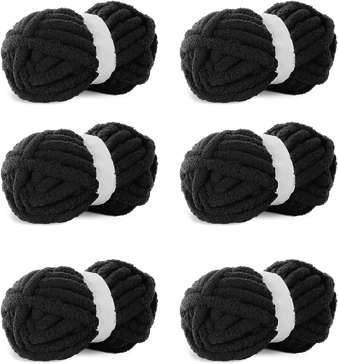 Black Chunky Yarn, 6 PCS Chunky Chenille Yarn for Hand
