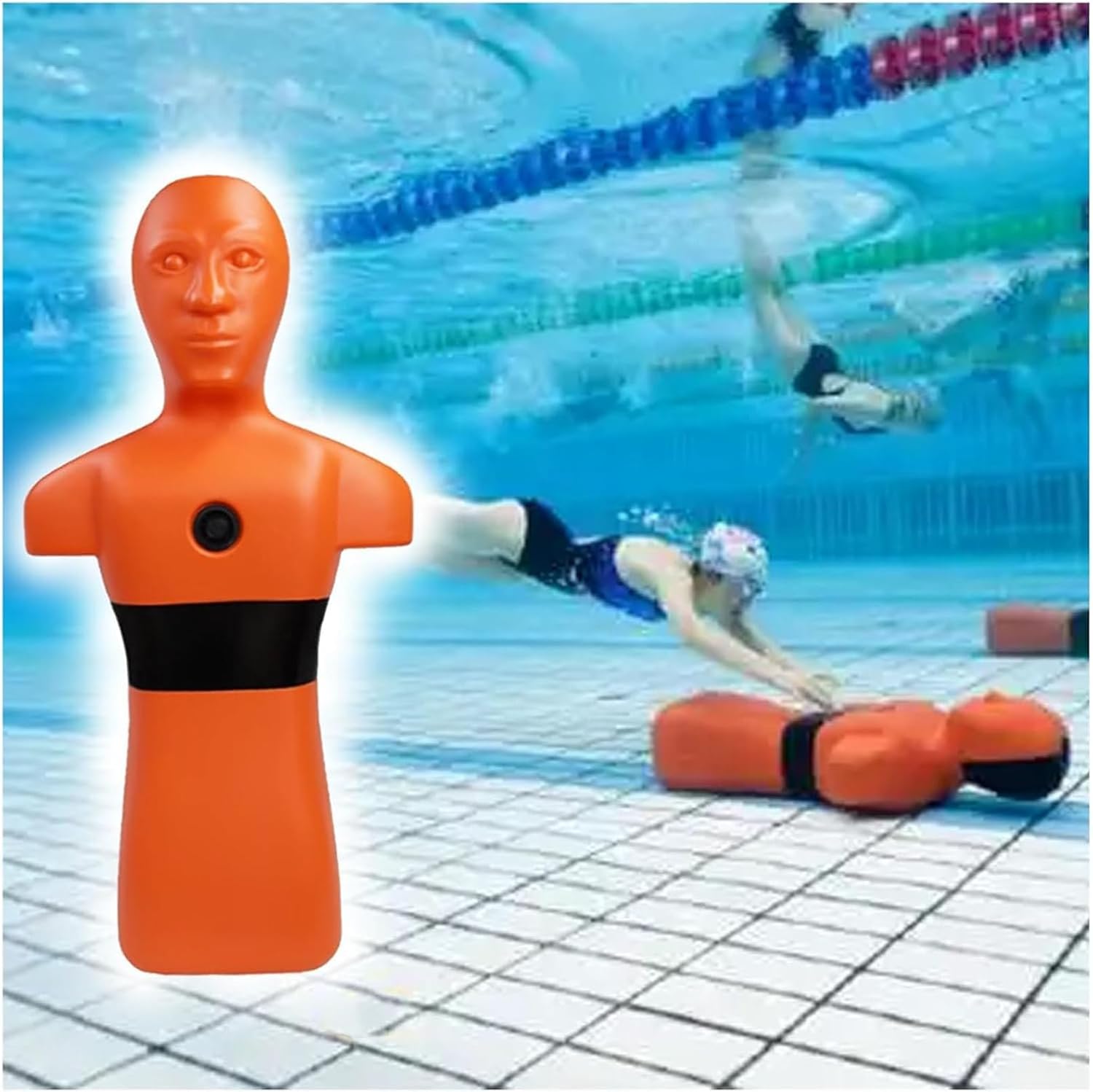 Pool/Beach & River Simulation Rescue Dummy,Water Rescue Device Dummy Drowning Prevention,Fire Training Drill Model with 3 Water Injection Holes & Outlet Holes (Orange)