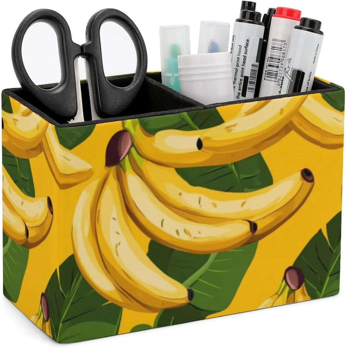 Banana Print Pencil Pen Holder PU Leather Desk Storage Organizer Makeup Brush Box