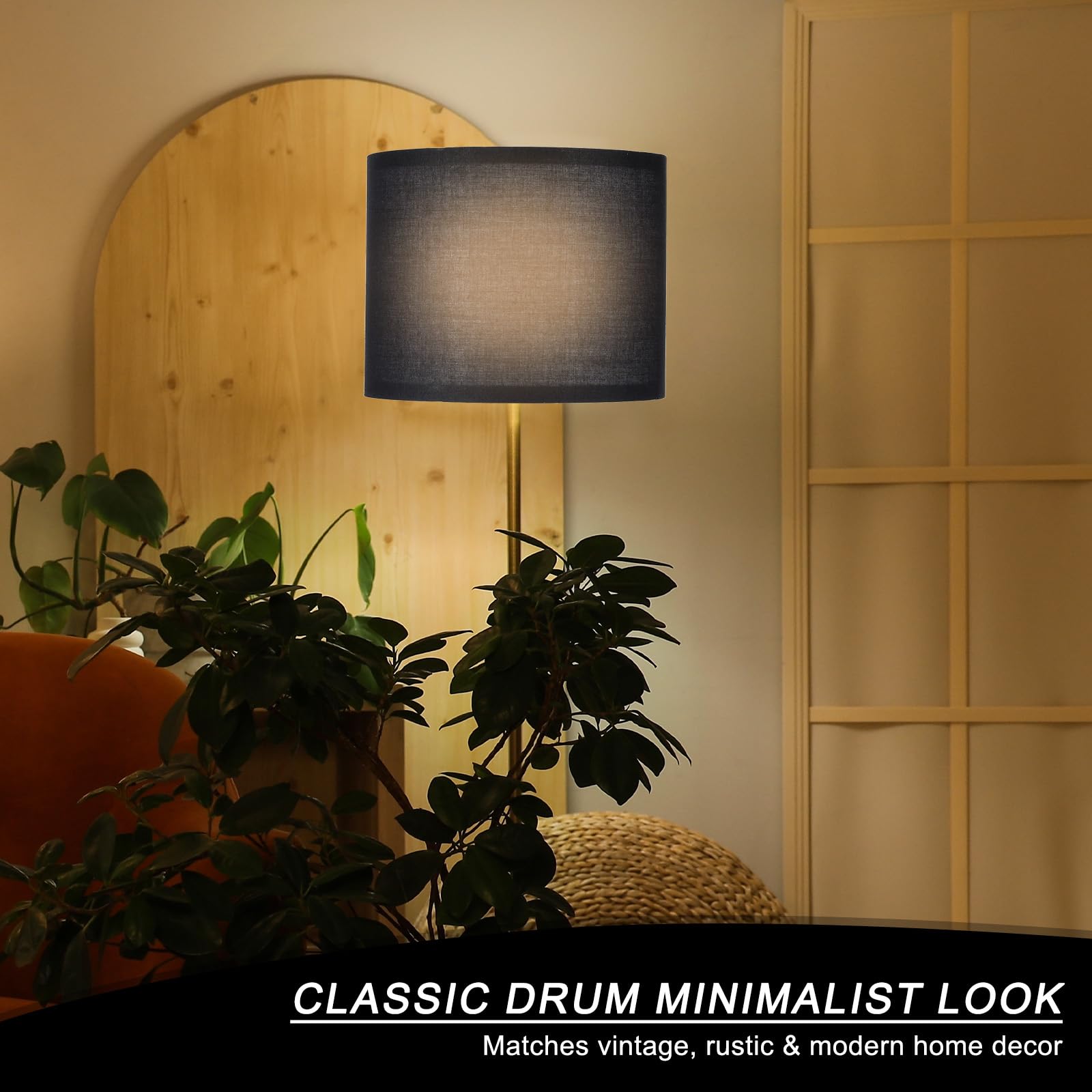Paralume in tessuto con vinile 25,4 x 25,4 x 17,8 cm, nero