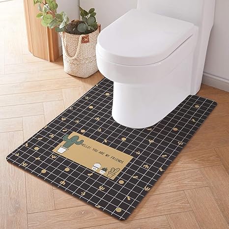 Amazon 拭けるトイレマット U型 チェック柄 植物柄 カクタス柄 ハワイ 北欧風 ロング 耳長 吸着 Pvc素材 撥水 防寒 防滑 柔軟 低反発 カット可能 水洗い 家庭用 トイレ バス イエロー 春夏秋冬 90 60cm トイレマット タンクカバー ホーム キッチン オンライン通販