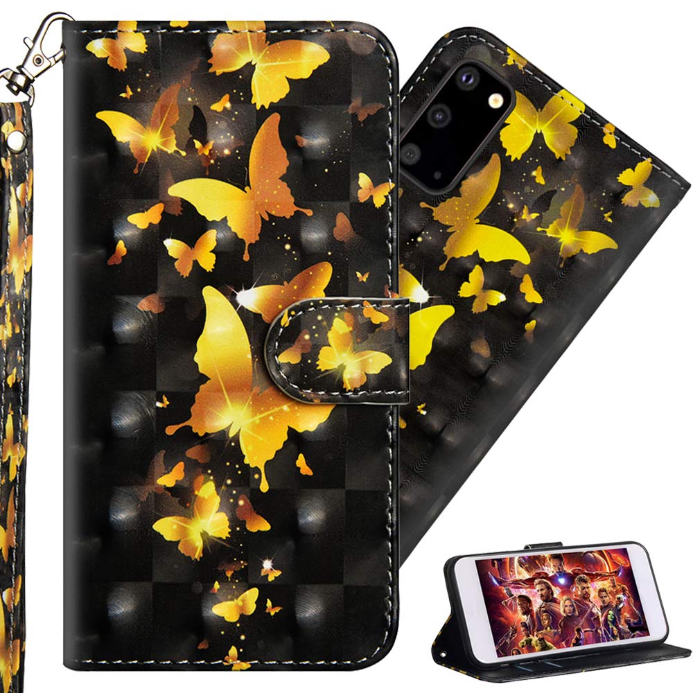 ISADENSER S20 Plus Case Samsung S20 Plus Case s for Women [Wallet Stand] Kickstand Credit Cards Slot Cash Pockets PU Leather Flip Wallet Case for Samsung Galaxy S20 Plus 3D Gold Butterflies YX