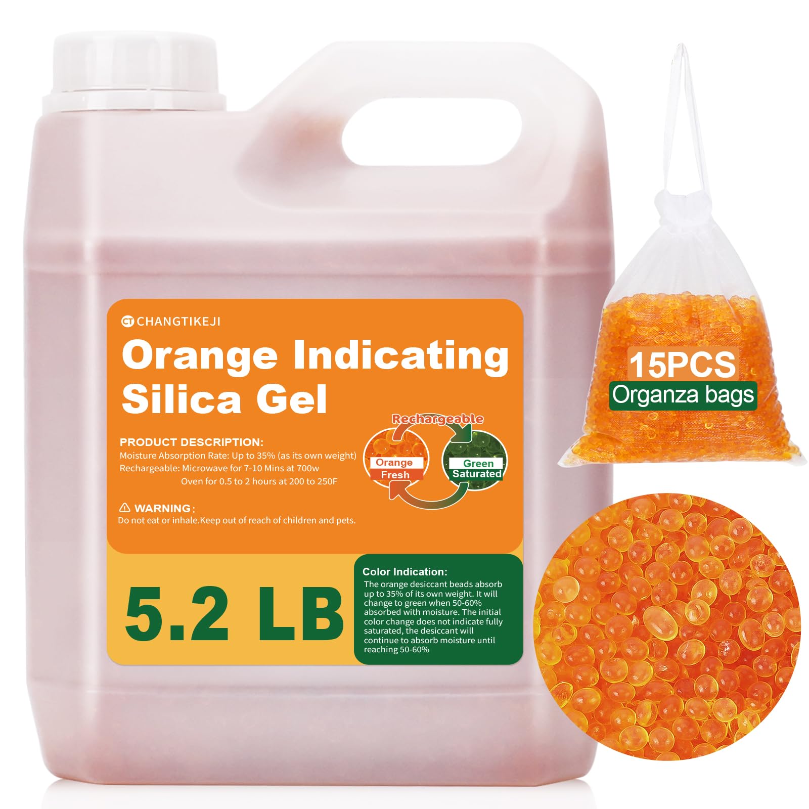 Gel de silice orange 2,4 kg CHANGTIKEJI absorbant humidité