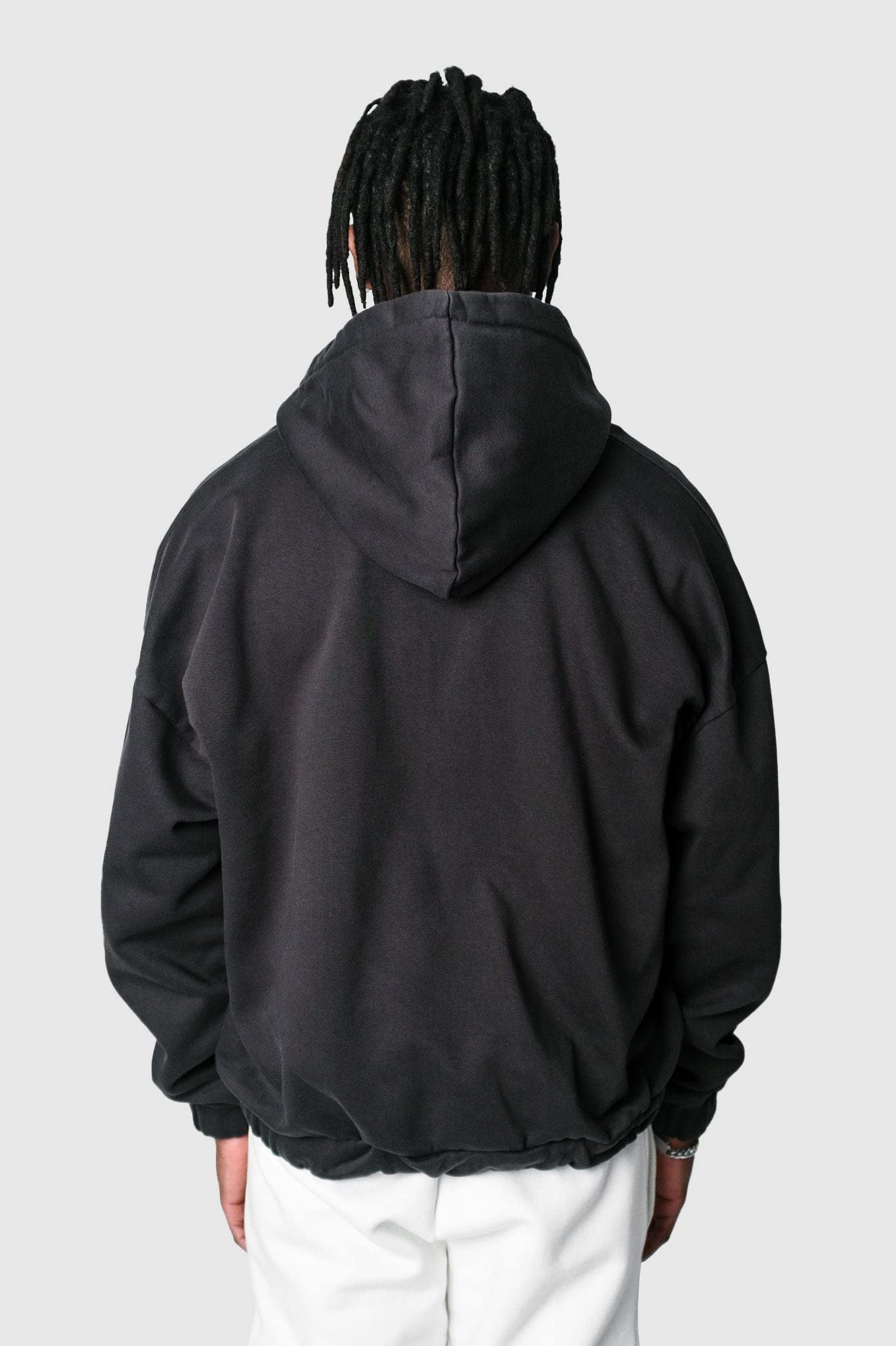 Dropsize Super Heavy Oversize Blank Zip Hoodie Washed Black, Urban Streetwear Oversize Zipper, 360 GSM Baumwolle, mit Kapuze, Herren Sweatjacke XL
