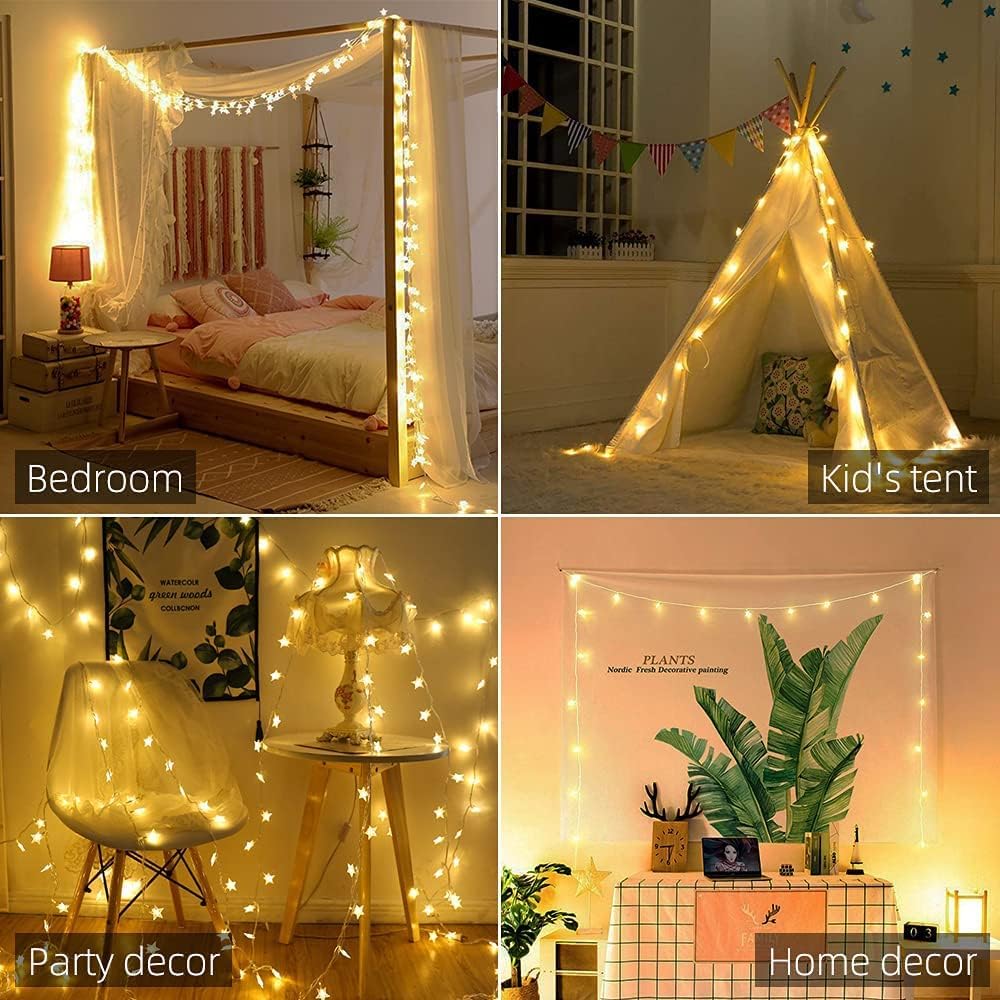 Star String Lights Plug in - 100 LED Star Fairy String Lights with Remote