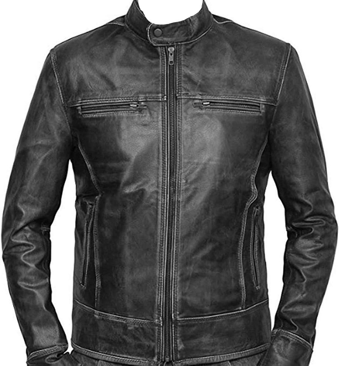 SID Mens Military Brown Tough Lambskin Leather Jacket, Biker Jacket