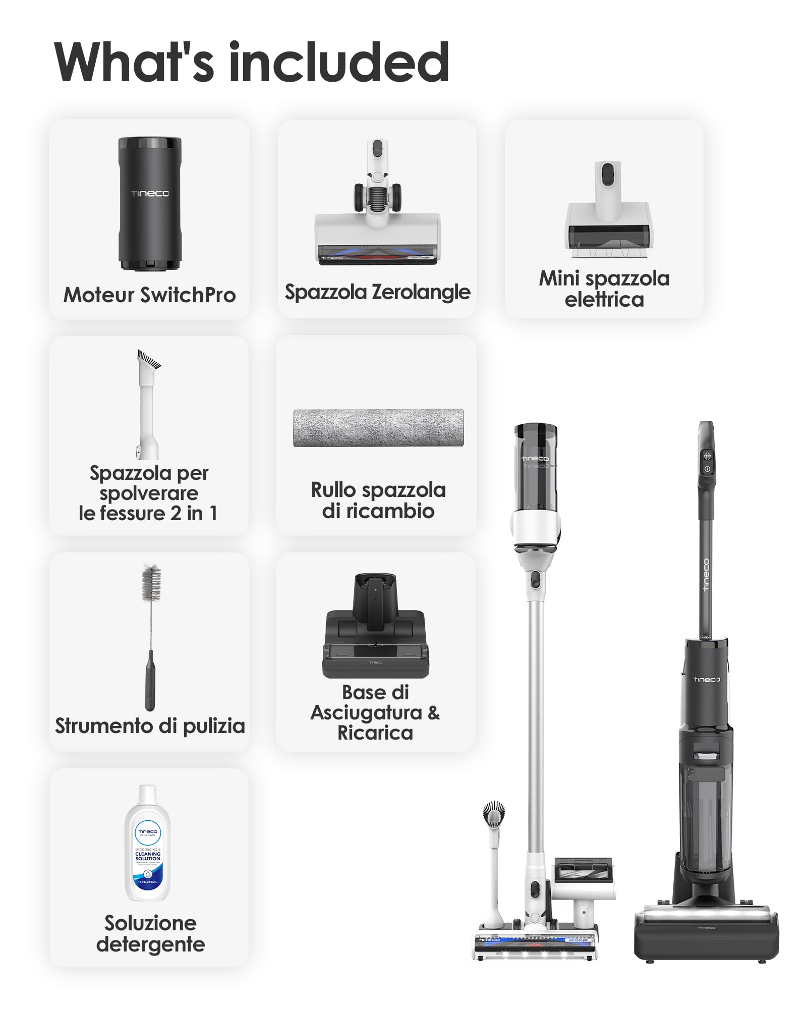 Tineco FLOOR ONE SWITCH S7 Lavapavimenti Smart Multifunzione, Autopulizia, Durata della Batteria Prolungata Spazzola ZeroTangle Pulizia a Doppio Bordo