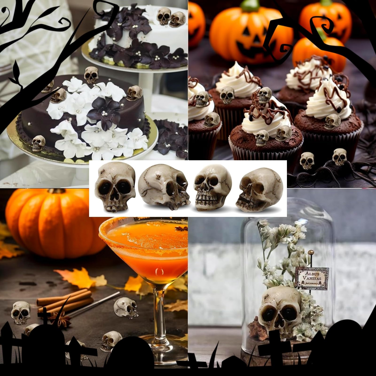 Mini Calaveras Decoración Halloween, Mini Cabezas Calavera Miedo, Juguetes Esqueleto Pequeños de Resina, Figura de Cráneo Decoración de Broma para Maceta, Halloween, Fiesta Temática, 20 Unidades