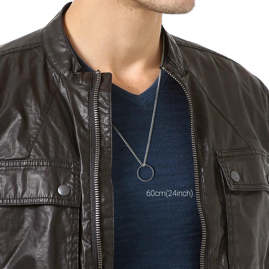 GAVU Men’s Tungsten Ring Necklace, Ring Circle Sivler Pendant Necklace for Men - Image 2