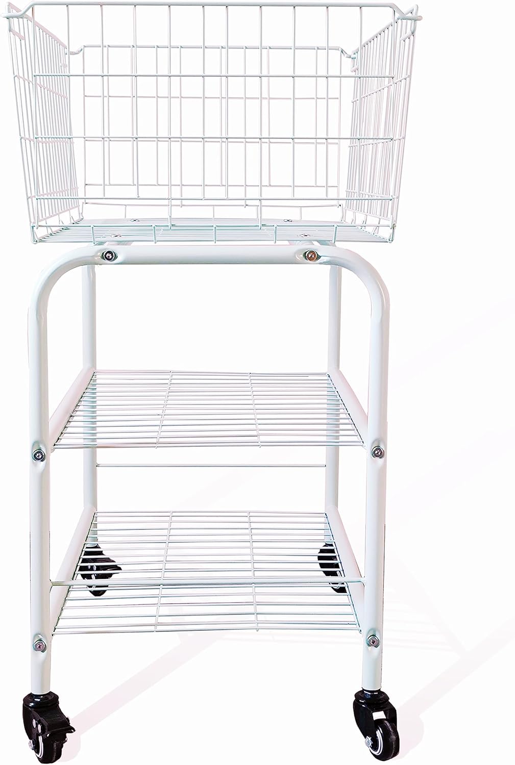 Rolling Laundry Basket with Wheels, Heavy-Duty Multipurpose Organizer - Removable Storage Cart for Clothes, Toys, Dorm Room, (White)