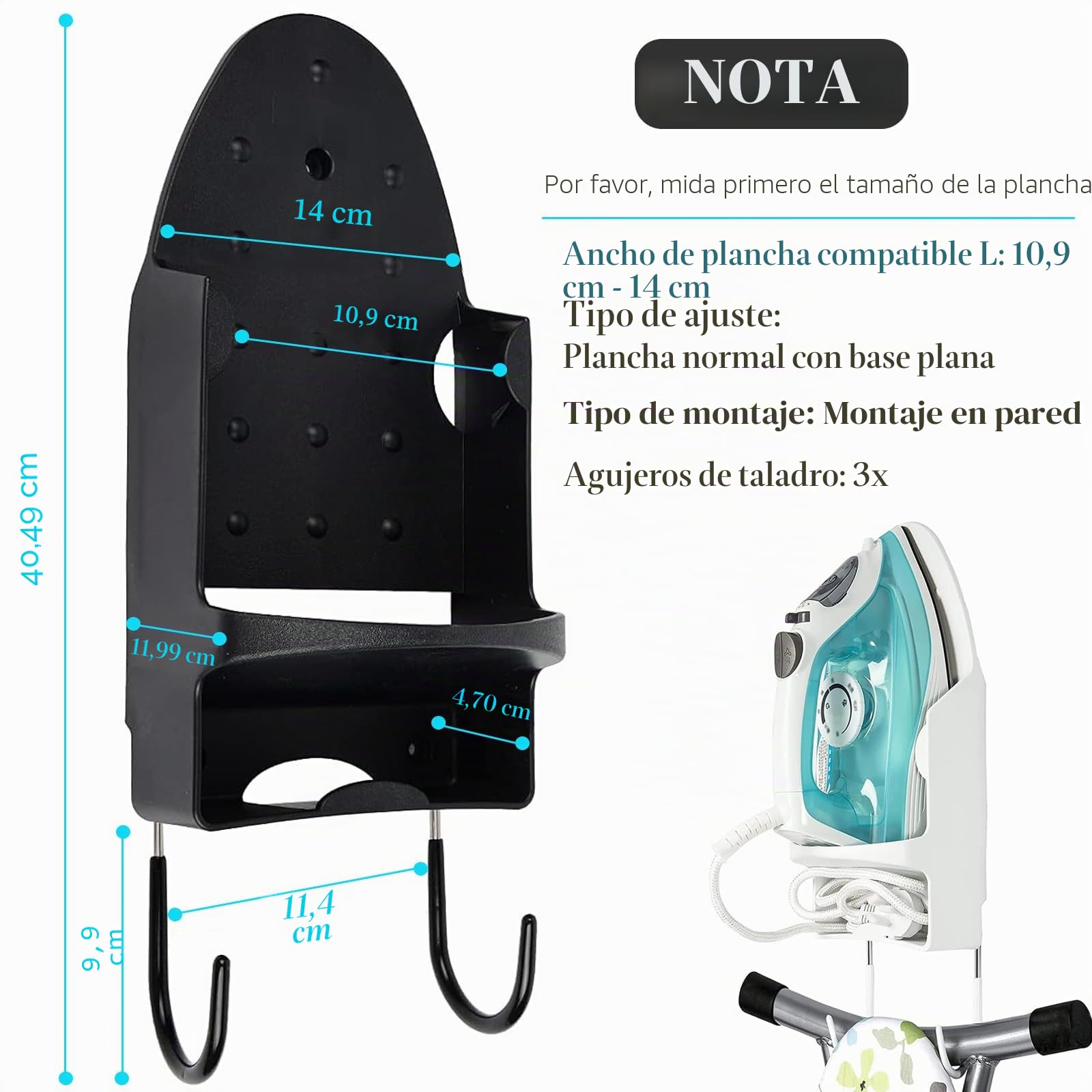 Soporte para tabla de planchar, organizador de almacenamiento en estante para tabla de planchar, cesta de planchado sobre puerta o montaje en pared en cuarto de lavado [blanco] | Estante de baño para el hogar, 42,9 cm x 14 cm x 12 cm