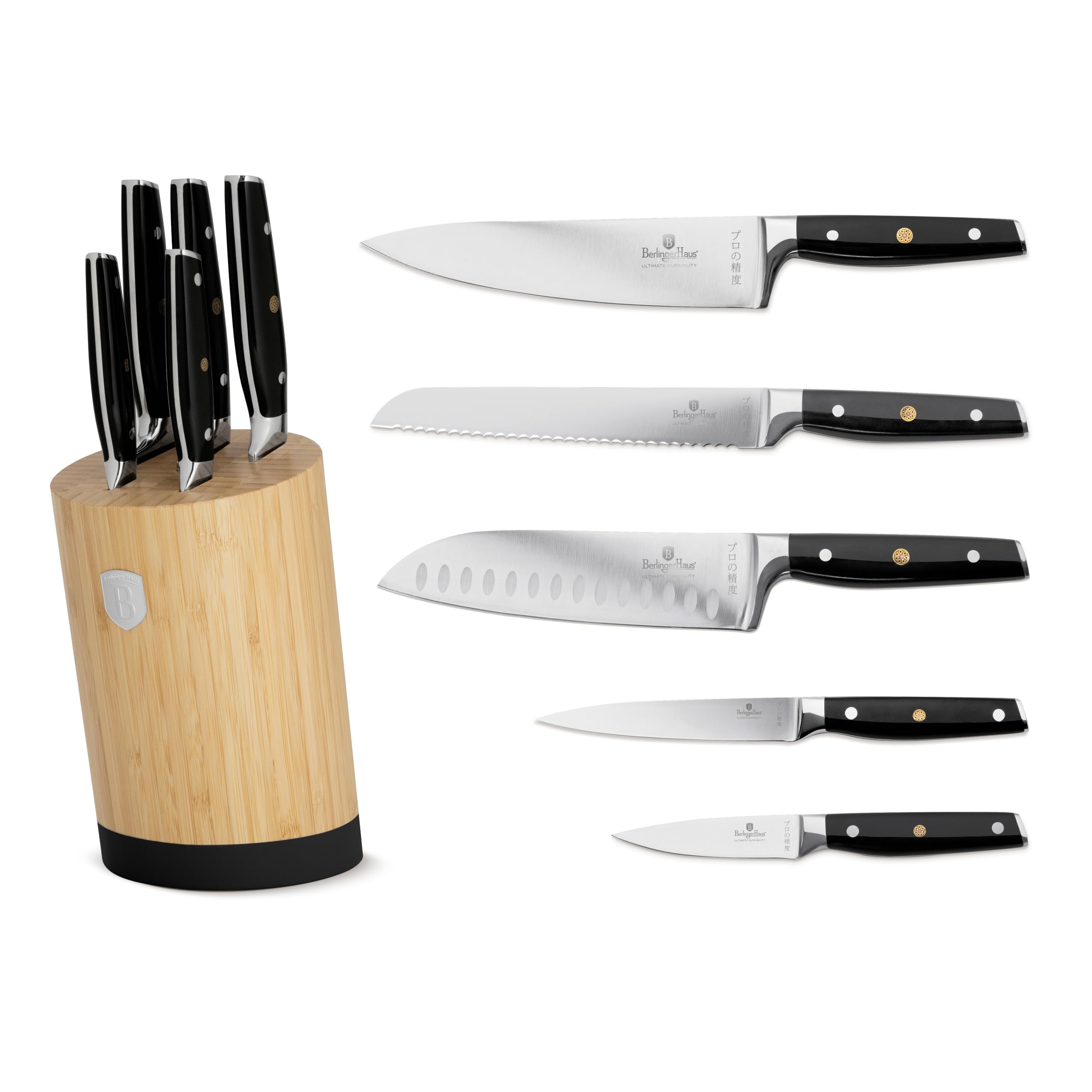 Berlinger Haus Zestaw noży ze stojakiem BAMBOO 6-częściowy Black Silver Collection BH-3136