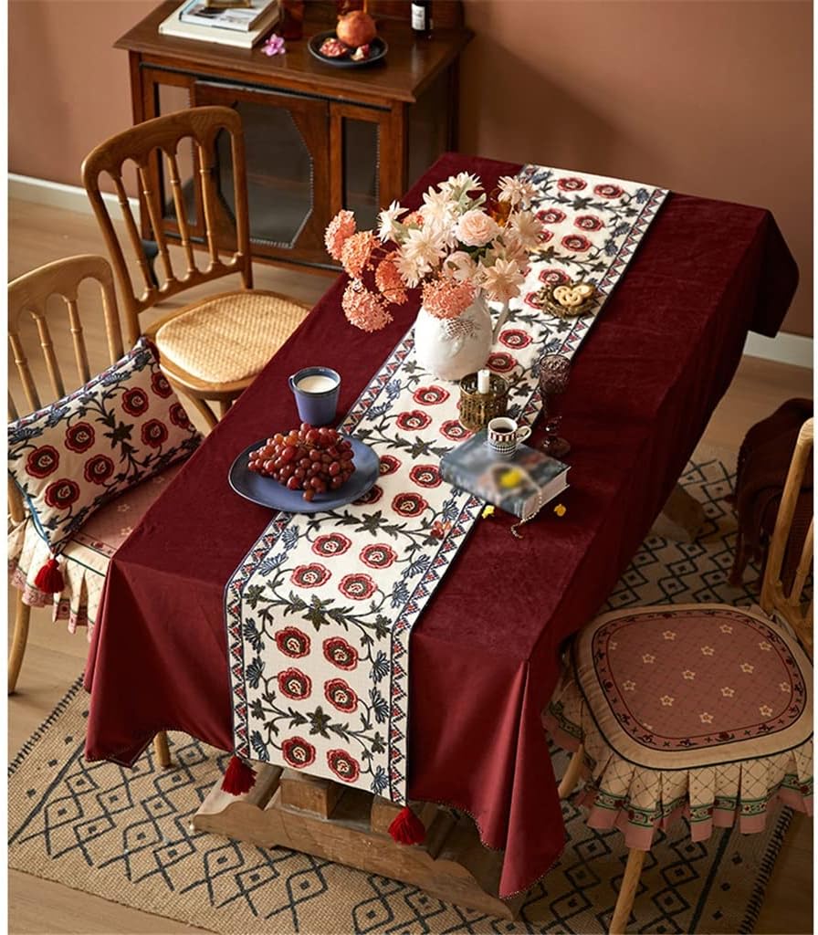 Wool Embroidered Table Runner Wedding Coffee Table Cloth American TV Cabinet Cover Cloth (Color : A, Size : 35 * 205cm)