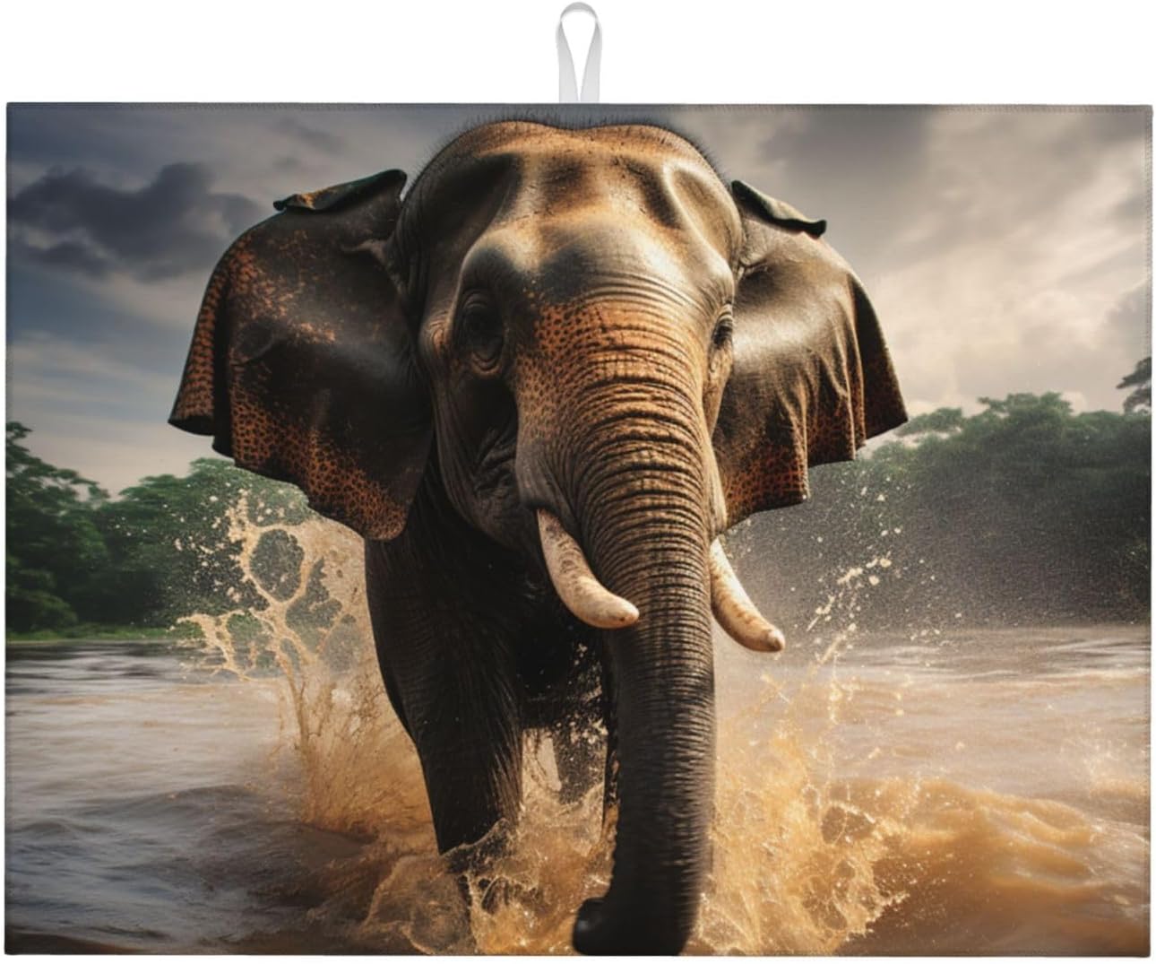 Elephant Splashing Water Print Dish Drying Mat Microfiber Absorbent Nonslip Drying Pad 18 X 24 In Hanging Dishes Drainer Rack Mats For Kitchen Counter