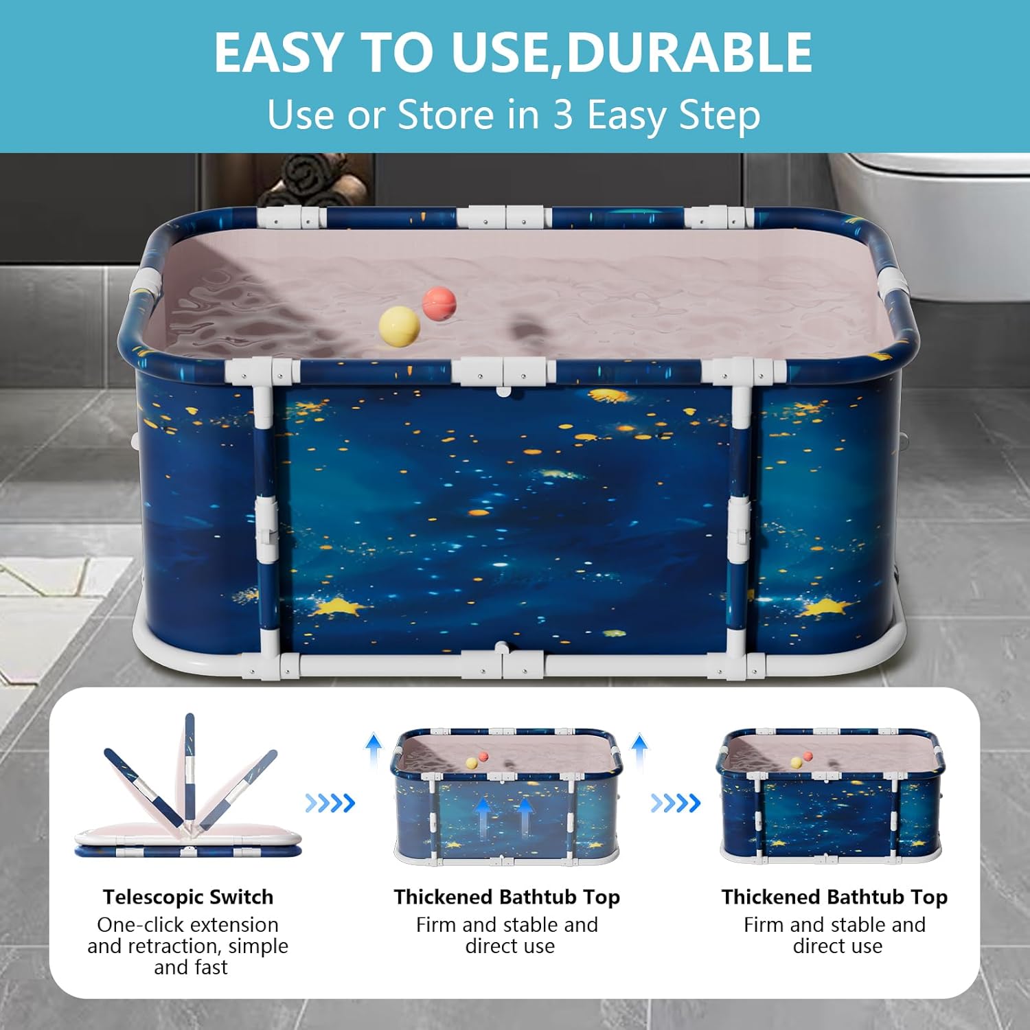 Simcat 45" Large Portable Foldable Bathtub Adult, Separate Family-Friendly SPA Therapy Tub Soaking, Hot SPA/Ice Bath Tub (Cosmic planets)